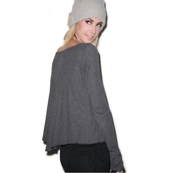WILDFOX winter diet long sleeve cassidy thermal t-shirt top gray grey size XS - Picture 2 of 9